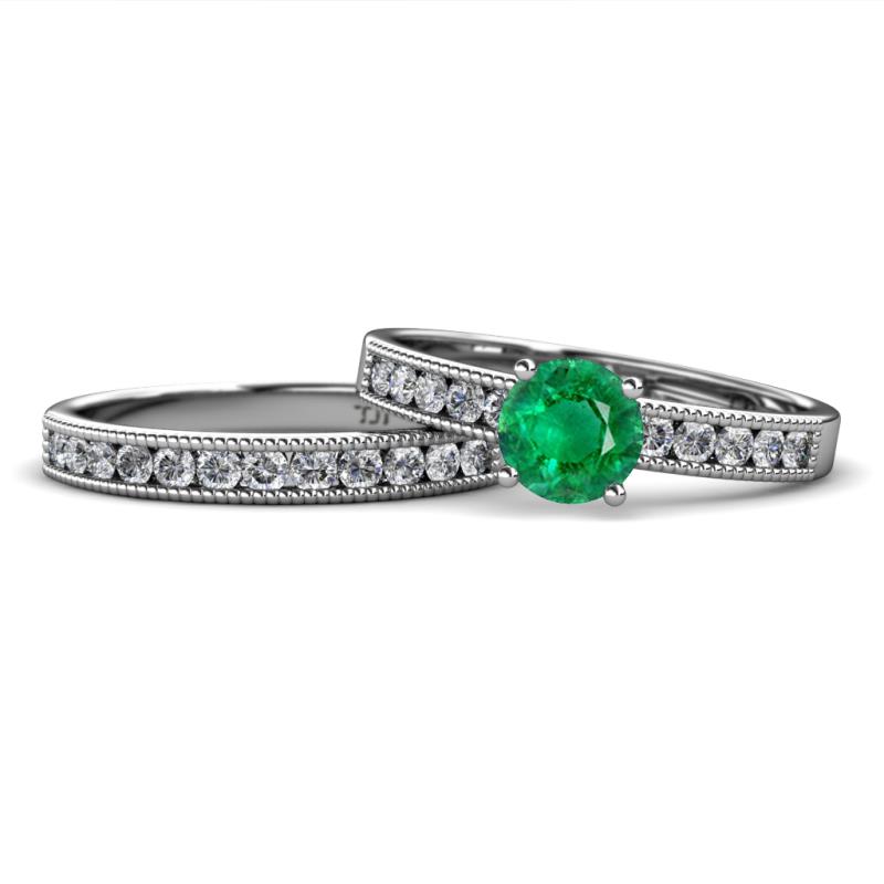 Ronia Classic Emerald and Diamond Bridal Set Ring 