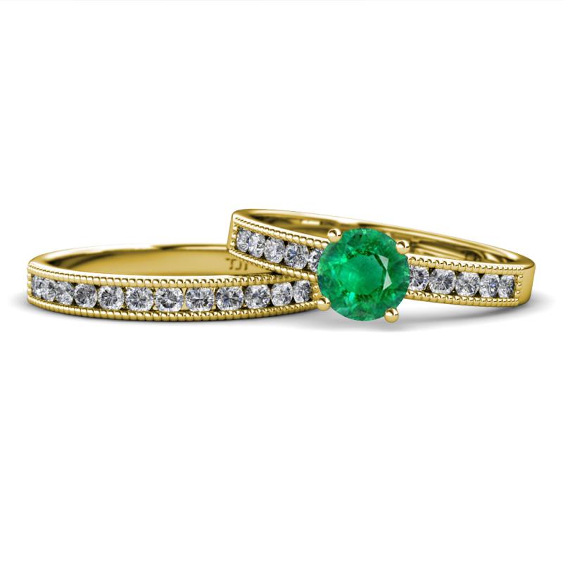 Ronia Classic Emerald and Diamond Bridal Set Ring 