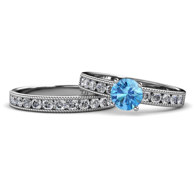 Ronia Classic Blue Topaz and Diamond Bridal Set Ring 