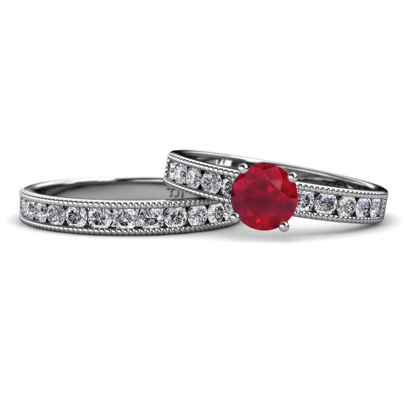 Ronia Classic Ruby and Diamond Bridal Set Ring 