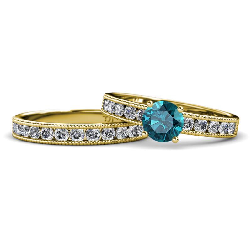 Ronia Classic London Blue Topaz and Diamond Bridal Set Ring 