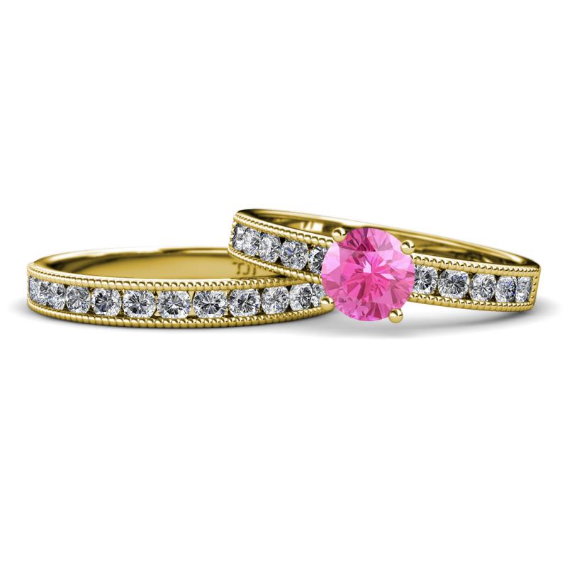 Ronia Classic Pink Sapphire and Diamond Bridal Set Ring 