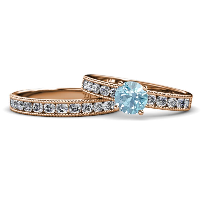 Ronia Classic Aquamarine and Diamond Bridal Set Ring 