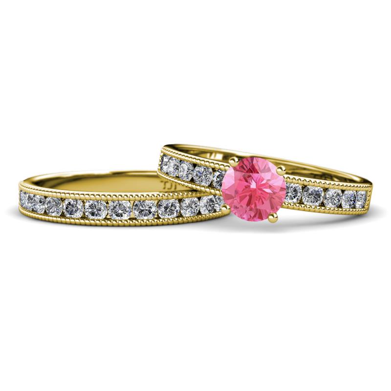 Ronia Classic Pink Tourmaline and Diamond Bridal Set Ring 