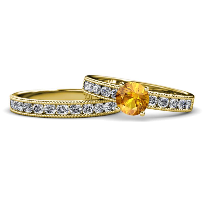 Ronia Classic Citrine and Diamond Bridal Set Ring 