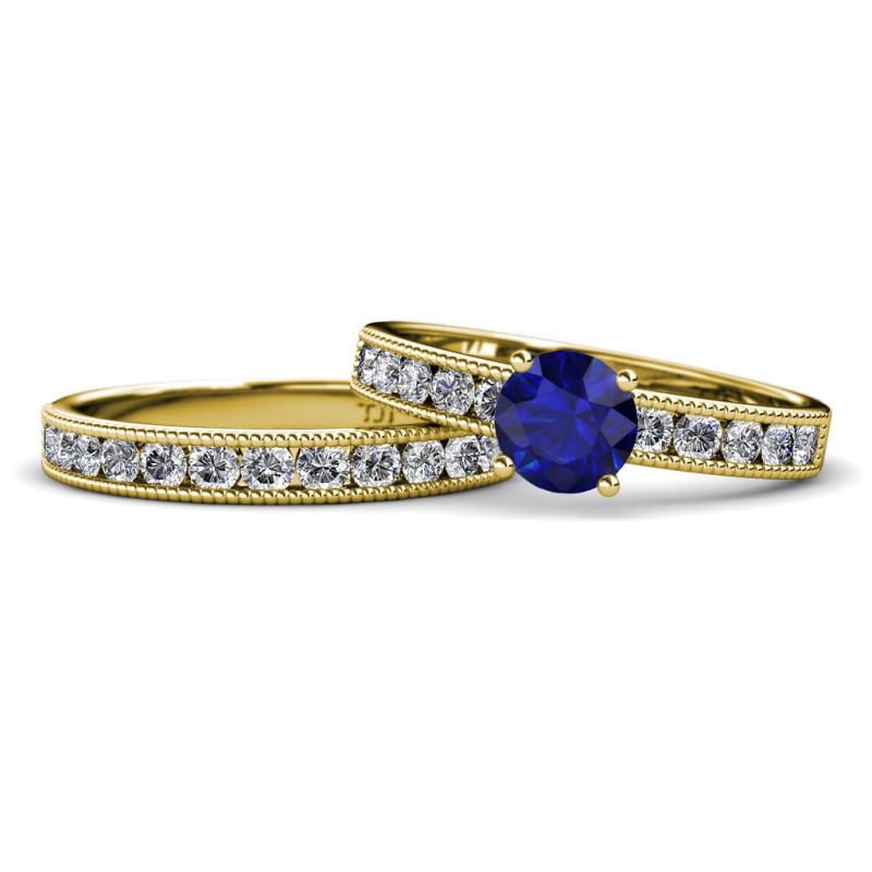 Ronia Classic Blue Sapphire and Diamond Bridal Set Ring 