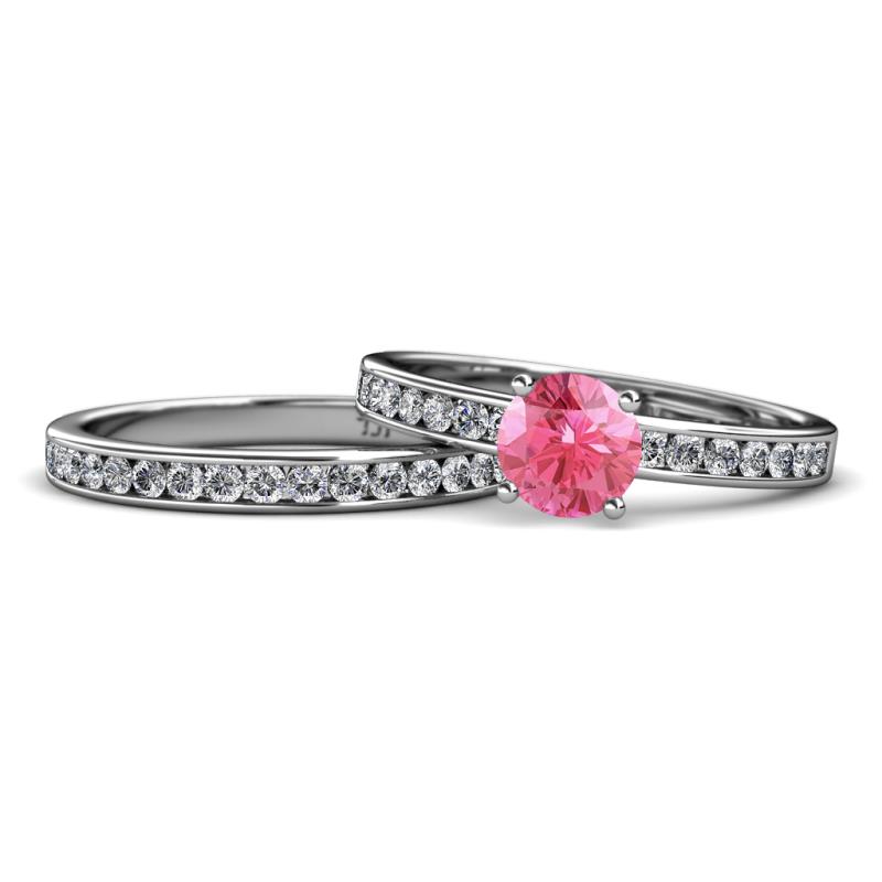 Salana Classic Pink Tourmaline and Diamond Bridal Set Ring Pink Tourmaline and Diamond Womens Engagement Ring Matching Diamond Band ctw Platinum