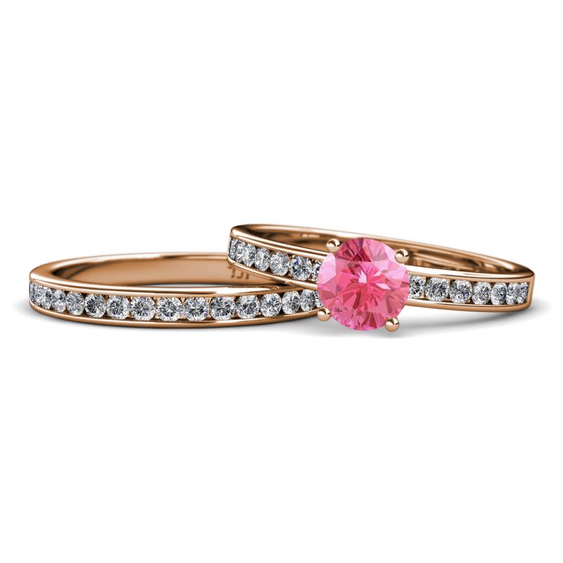 Salana Classic Pink Tourmaline and Diamond Bridal Set Ring Pink Tourmaline and Diamond Womens Engagement Ring Matching Diamond Band ctw K Rose Gold