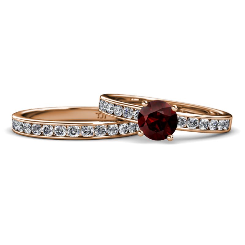Salana Classic Red Garnet and Diamond Bridal Set Ring 