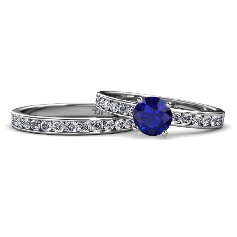 Salana Classic Blue Sapphire and Diamond Bridal Set Ring Blue Sapphire and Diamond Womens Engagement Ring Matching Diamond Band ctw K White Gold
