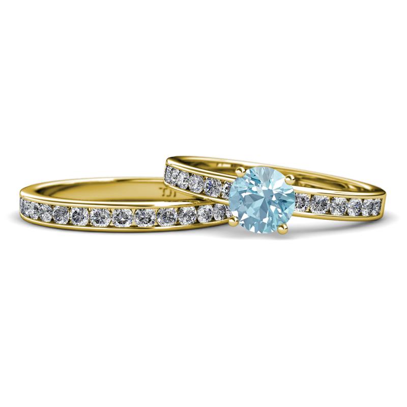 Salana Classic Aquamarine and Diamond Bridal Set Ring Aquamarine and Diamond Womens Engagement Ring Matching Diamond Band ctw K Yellow Gold
