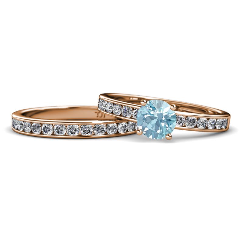 Salana Classic Aquamarine and Diamond Bridal Set Ring 