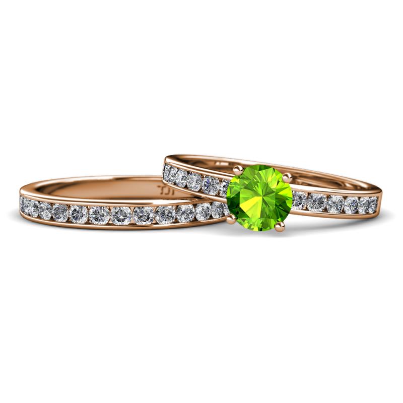 Salana Classic Peridot and Diamond Bridal Set Ring Peridot and Diamond Womens Engagement Ring Matching Diamond Band ctw K Rose Gold