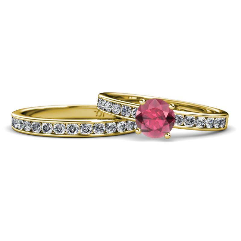 Salana Classic Rhodolite Garnet and Diamond Bridal Set Ring 
