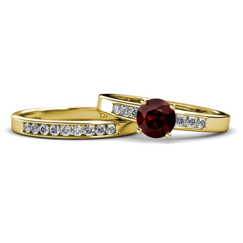 Merlyn Classic Red Garnet and Diamond Bridal Set Ring 