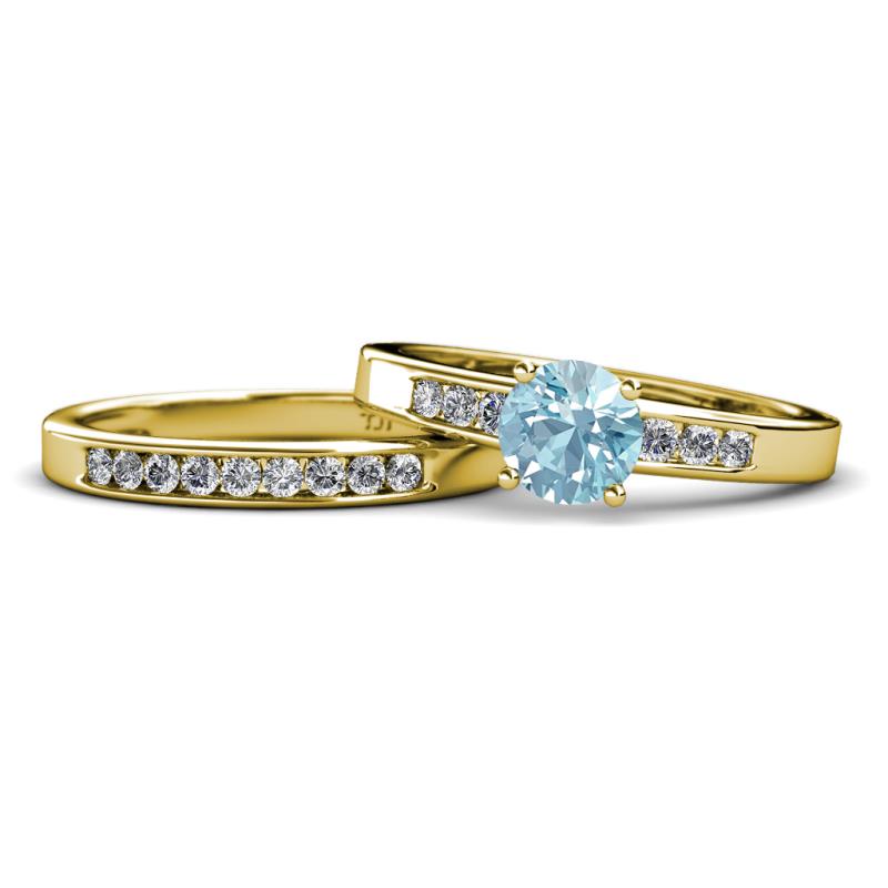 Merlyn Classic Aquamarine and Diamond Bridal Set Ring 