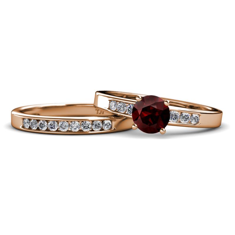 Merlyn Classic Red Garnet and Diamond Bridal Set Ring 