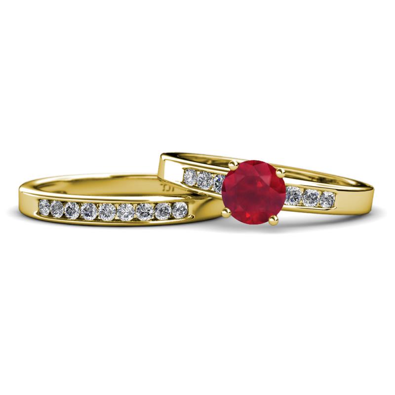 Merlyn Classic Ruby and Diamond Bridal Set Ring 