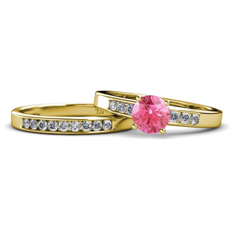 Merlyn Classic Pink Tourmaline and Diamond Bridal Set Ring 