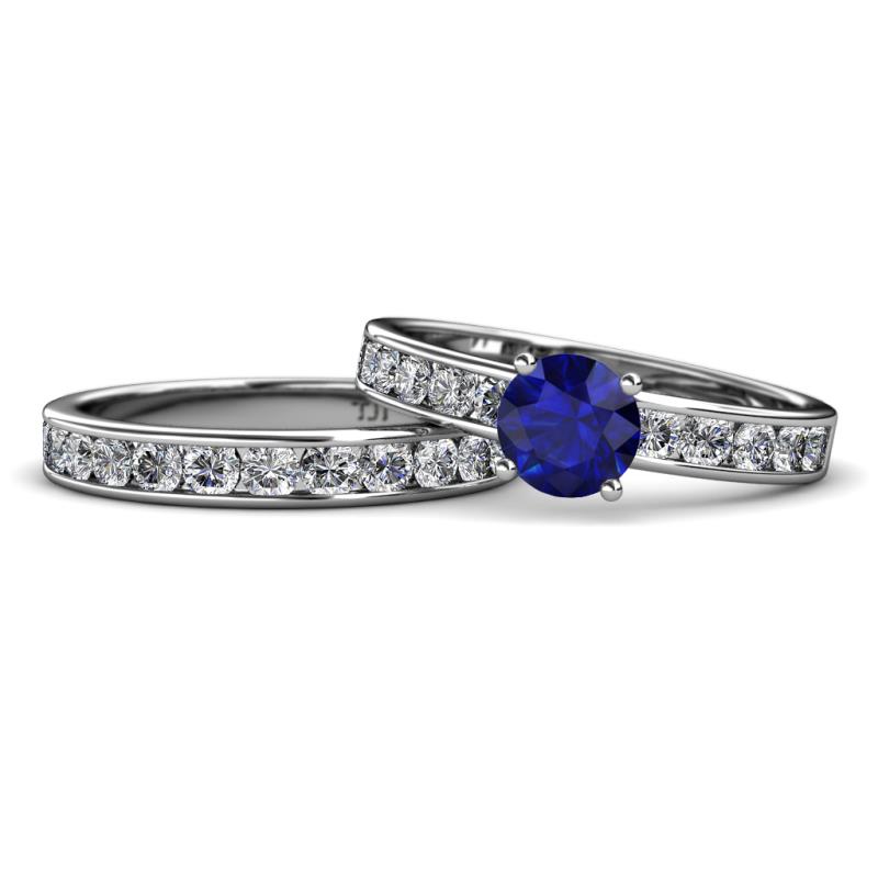 Salana Classic Blue Sapphire and Diamond Bridal Set Ring 