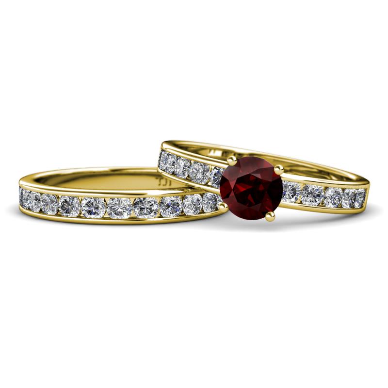 Salana Classic Red Garnet and Diamond Bridal Set Ring 