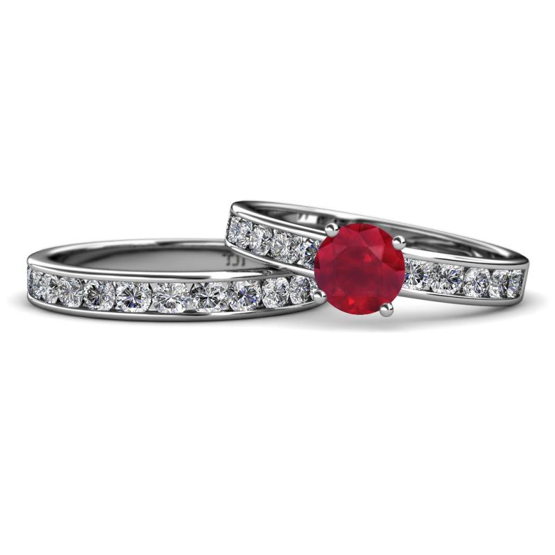 Salana Classic Ruby and Diamond Bridal Set Ring 