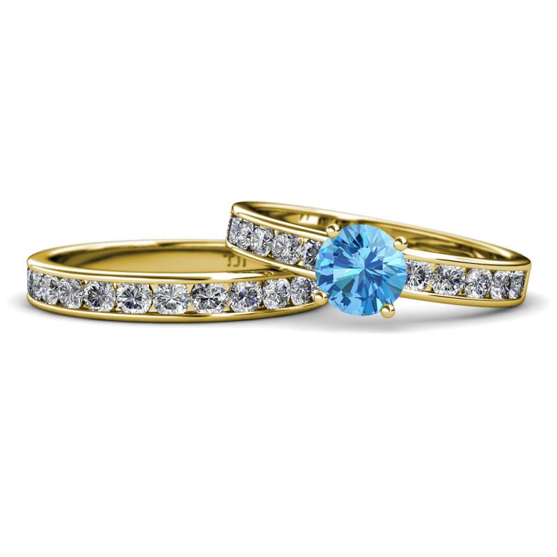 Salana Classic Blue Topaz and Diamond Bridal Set Ring 