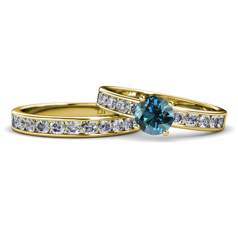 Salana Classic Blue and White Diamond Bridal Set Ring 