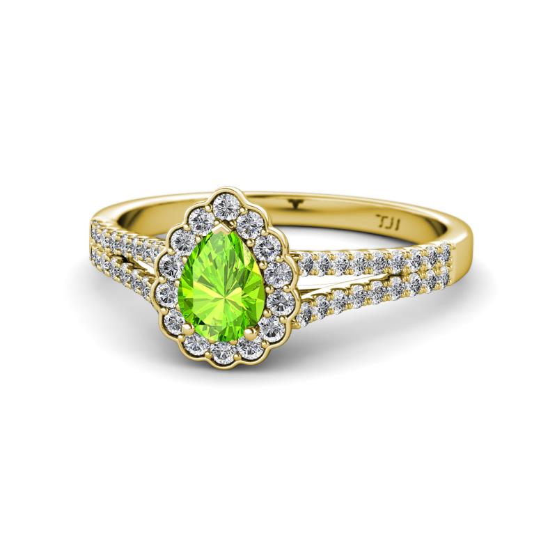 Raisa Desire Pear Cut Peridot and Diamond Halo Engagement Ring 