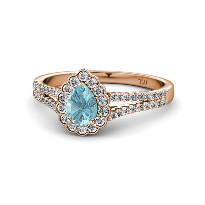 Raisa Desire Pear Cut Aquamarine and Diamond Halo Engagement Ring 