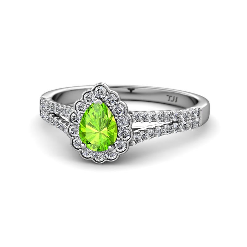 Raisa Desire Pear Cut Peridot and Diamond Halo Engagement Ring 