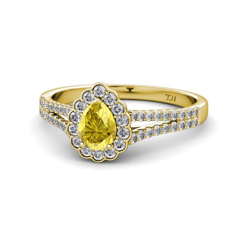 Raisa Desire Pear Cut Yellow Sapphire and Diamond Halo Engagement Ring 