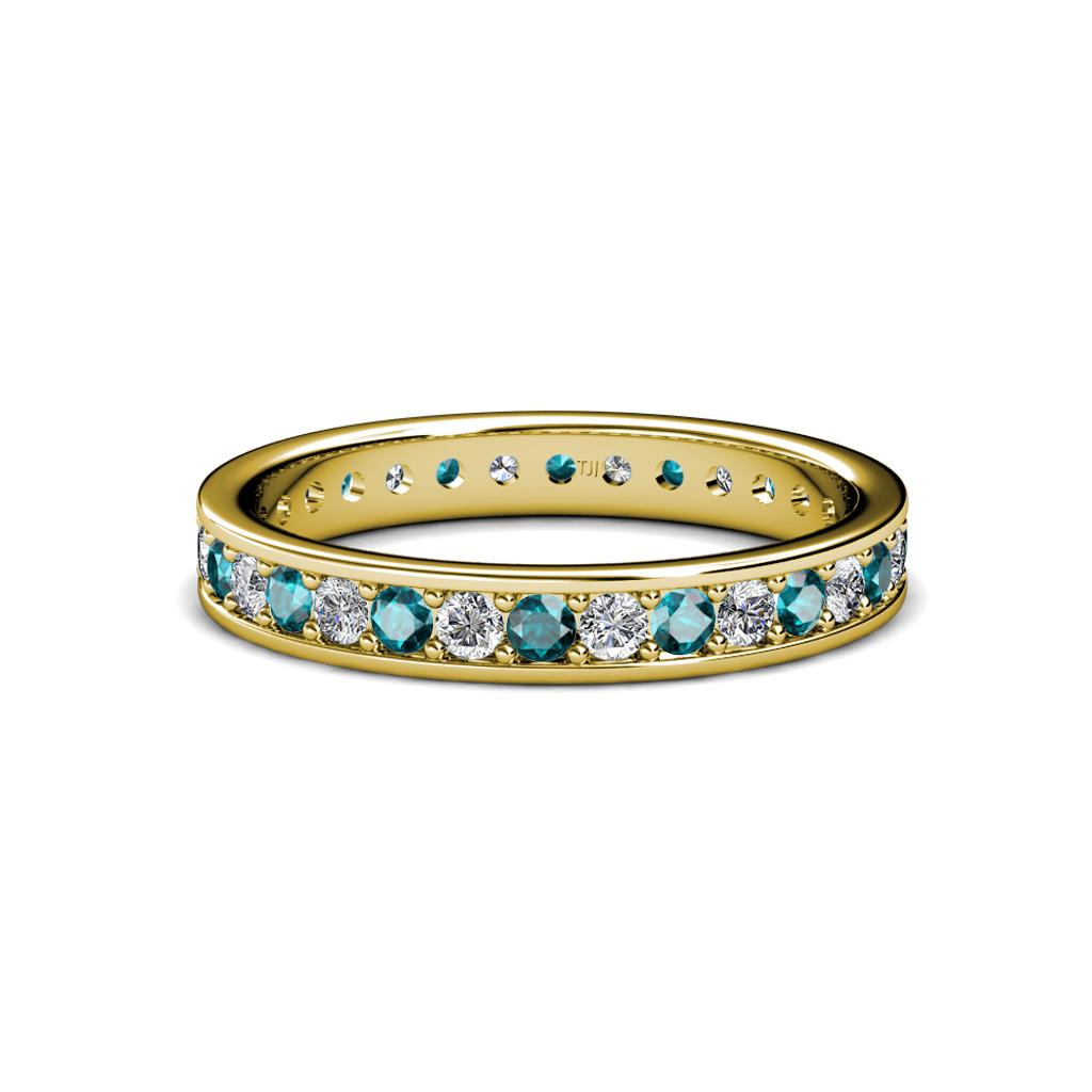 9ct White Gold London Blue Topaz and Diamond Eternity Ring Princess Cut  Band | eBay