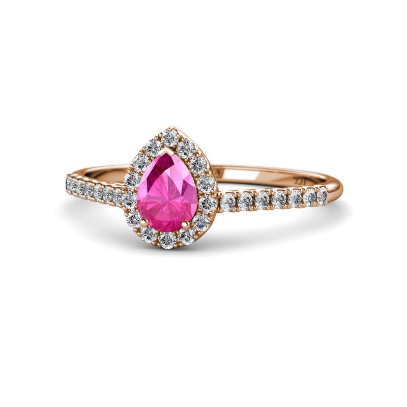 Alba Desire Pear Cut Pink Sapphire and Diamond Halo Engagement Ring 