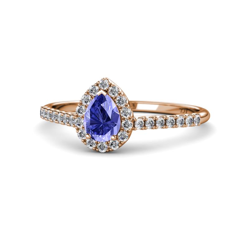 Alba Desire Pear Cut Tanzanite and Diamond Halo Engagement Ring 