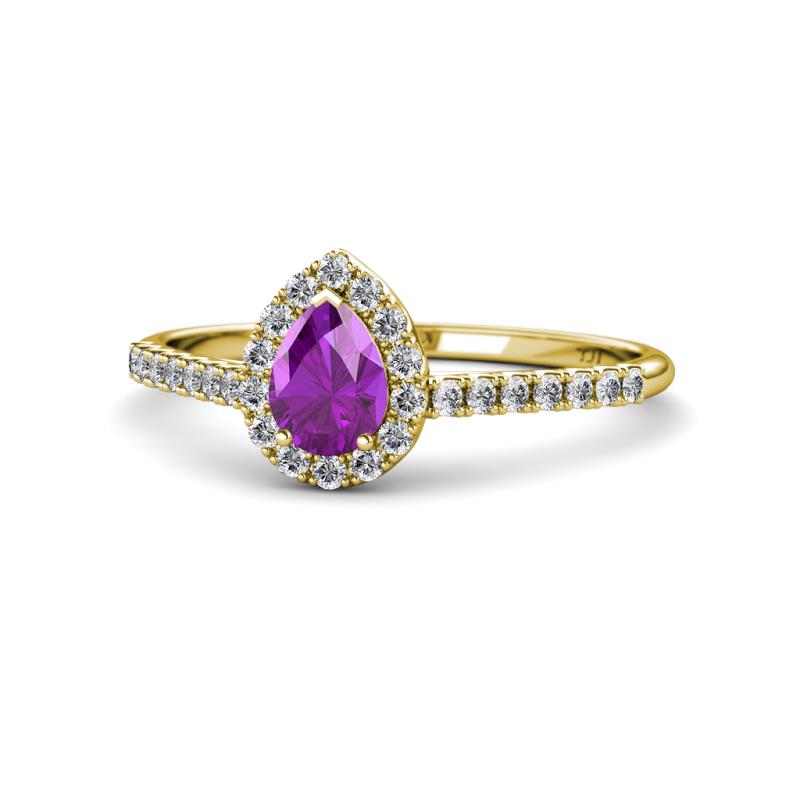 Alba Desire Pear Cut Amethyst and Diamond Halo Engagement Ring 