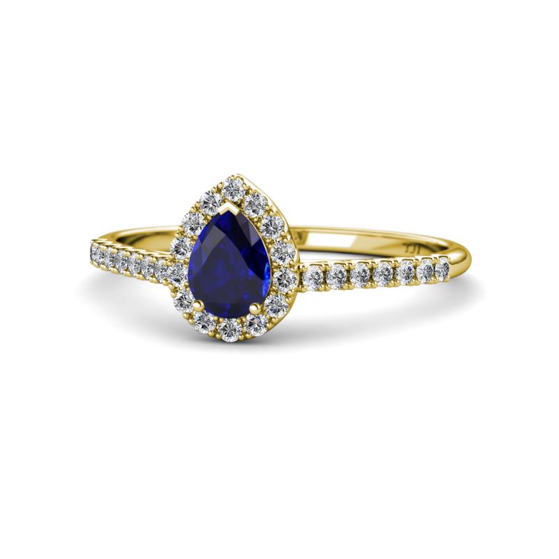 Alba Desire Pear Cut Blue Sapphire and Diamond Halo Engagement Ring 