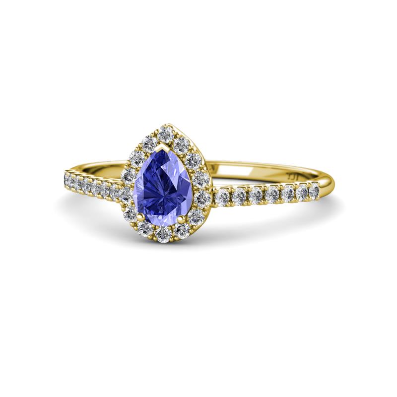 Alba Desire Pear Cut Tanzanite and Diamond Halo Engagement Ring 