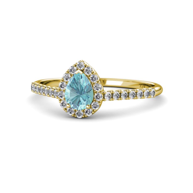Alba Desire Pear Cut Aquamarine and Diamond Halo Engagement Ring 