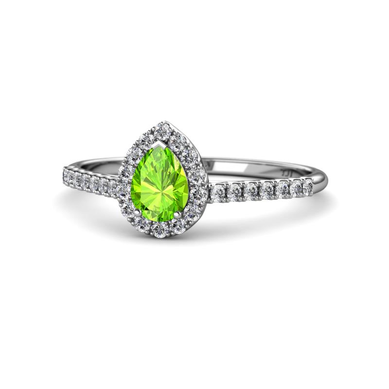 Alba Desire Pear Cut Peridot and Diamond Halo Engagement Ring 