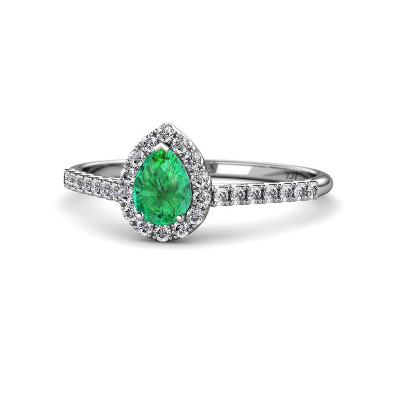 Alba Desire Pear Cut Emerald and Diamond Halo Engagement Ring 