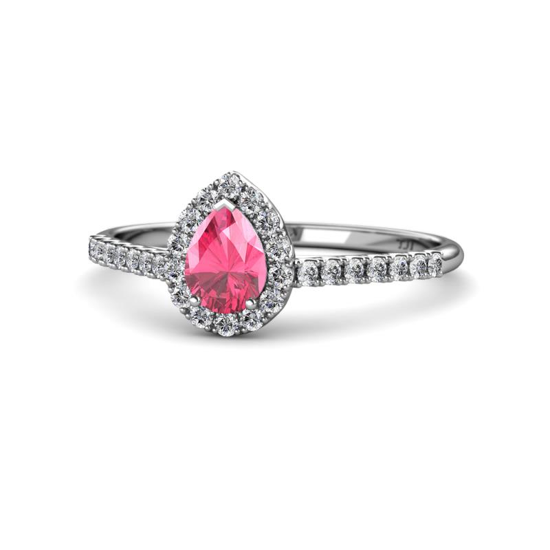 Alba Desire Pear Cut Pink Tourmaline and Diamond Halo Engagement Ring 