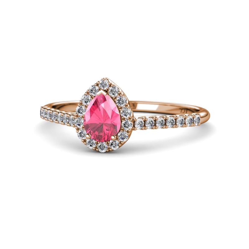 Alba Desire Pear Cut Pink Tourmaline and Diamond Halo Engagement Ring 