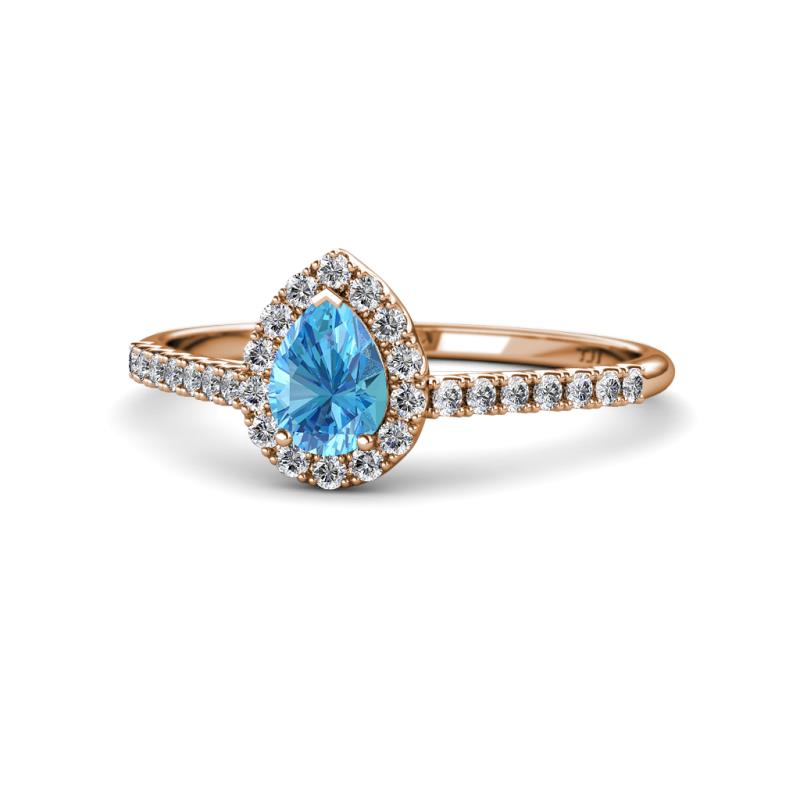 Alba Desire Pear Cut Blue Topaz and Diamond Halo Engagement Ring 