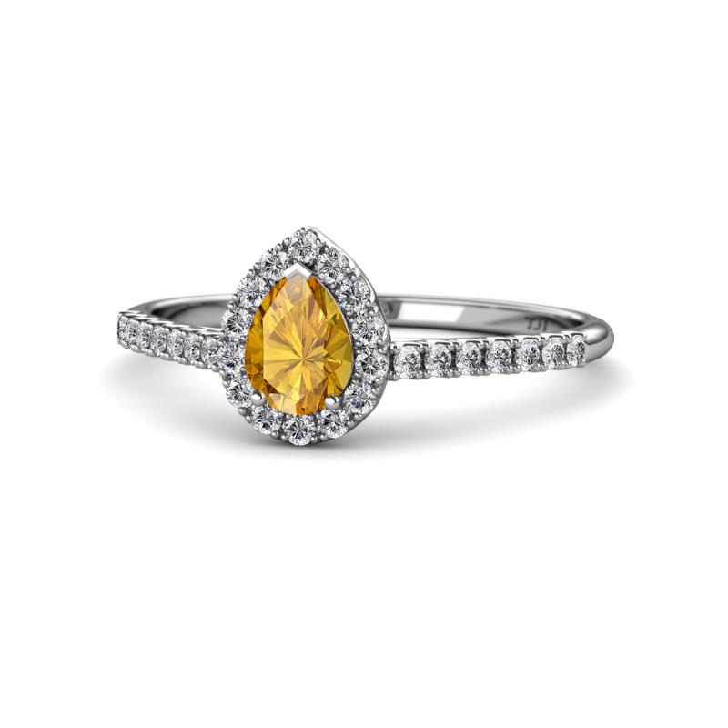 Alba Desire Pear Cut Citrine and Diamond Halo Engagement Ring 