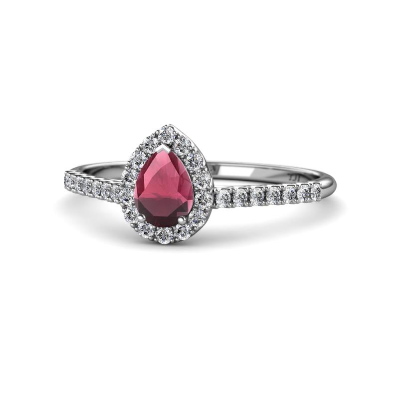 Alba Desire Pear Cut Rhodolite Garnet and Diamond Halo Engagement Ring 