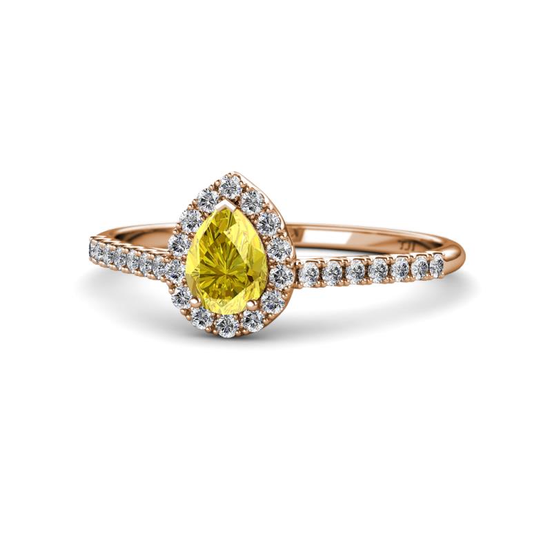 Alba Desire Pear Cut Yellow Sapphire and Diamond Halo Engagement Ring 
