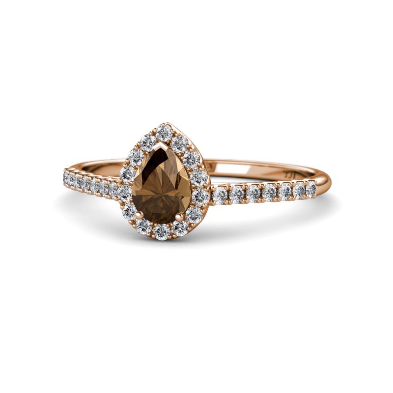 Alba Desire Pear Cut Smoky Quartz and Diamond Halo Engagement Ring 