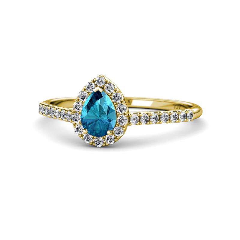 Alba Desire Pear Cut London Blue Topaz and Diamond Halo Engagement Ring 