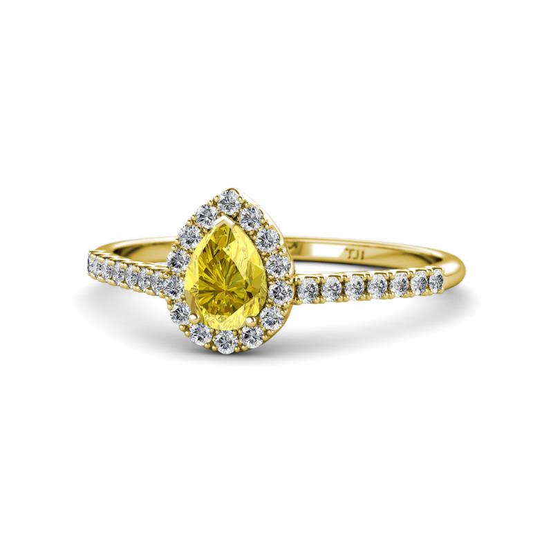 Arella Desire Pear Cut Yellow Sapphire and Diamond Halo Engagement Ring 